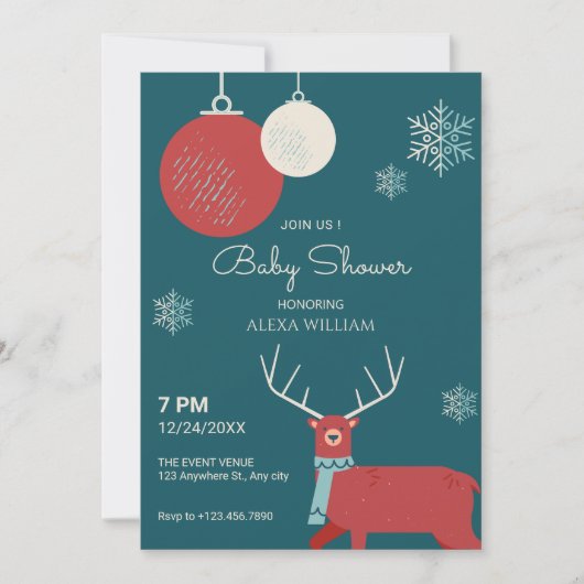 Classic Winter Deer baby shower Kaart (Voorkant)
