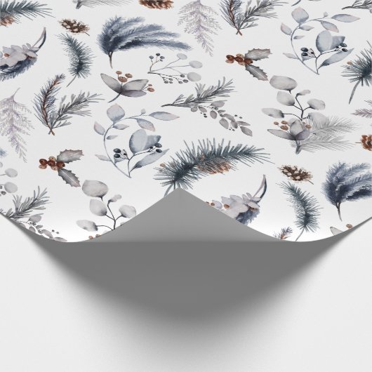 Classic Winter Witte Rustieke Waterverf Botanicals Cadeaupapier (Hoek)