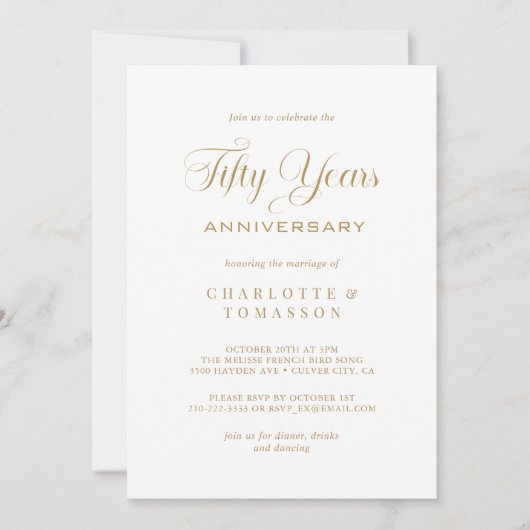 Classic Wit en Goud 50e Jubileum Bruiloft Kaart (Voorkant)