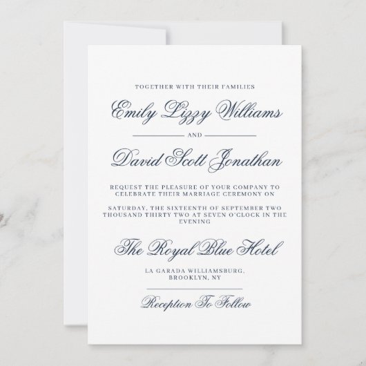 Classic Wit  Navy Script Formal Kaart (Voorkant)