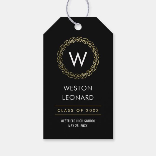 Classic Wreath BEWERKBARE KLEUR Afstuderen Favor T Cadeaulabel (Voorkant)
