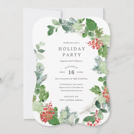 Classic Wreath Holiday Party Uitnodiging (Voorkant)