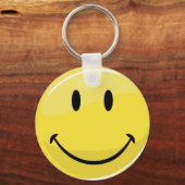Classic Yellow Big Happy Face Button Sleutelhanger (Voorkant)