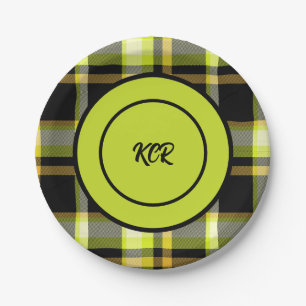 Classic Yellow Black Tartanpatroonpartij Papieren Bordje
