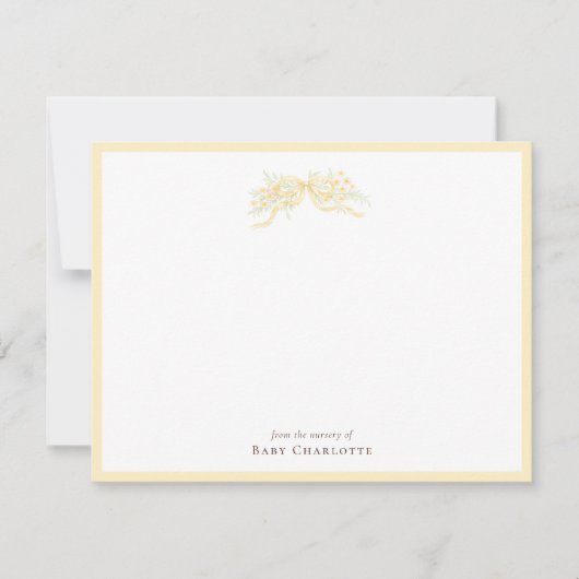 Classic Yellow Bow Nursery Note Card – Personalize Notitiekaartje (Voorkant)