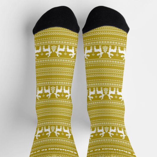 Classic yellow Christmas pattern with reindeer Sokken (Top)