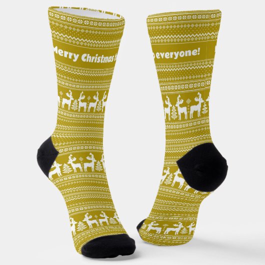 Classic yellow Christmas pattern with reindeer Sokken (Gebogen)