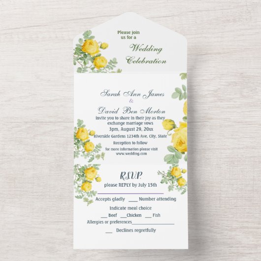 Classic Yellow Roses Flowers Waterverf All In One Uitnodiging (Binnen)