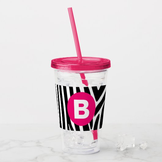 Classic Zebra Stripes Bright Pink Monogram Acryl Drinkbeker (Voorkant ijs)