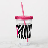 Classic Zebra Stripes Bright Pink Monogram Acryl Drinkbeker (Links)