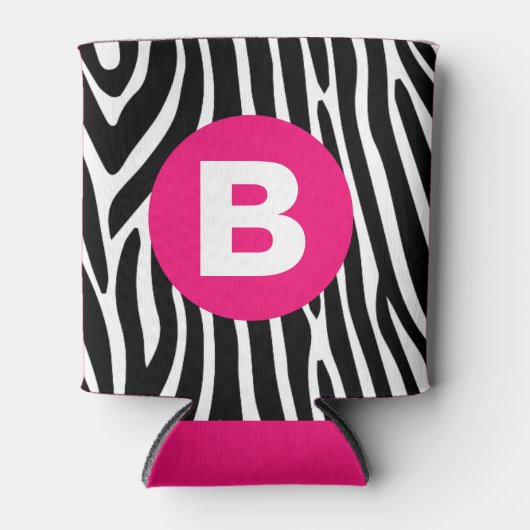 Classic Zebra Stripes Bright Pink Monogram Blikjeskoeler (Voorkant)