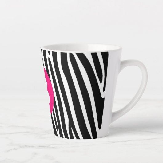 Classic Zebra Stripes Bright Pink Monogram Latte Mok (Rechts)