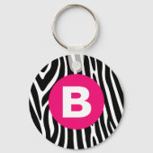 Classic Zebra Stripes Bright Pink Monogram Sleutelhanger (Achterkant)