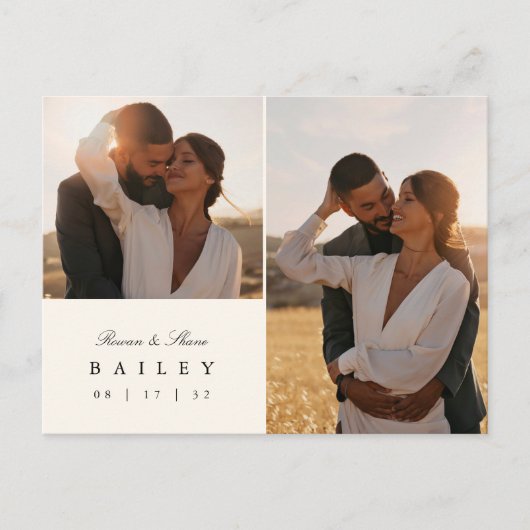 Classic Zwart & Ecru Monogram Bruiloft Dank u Briefkaart (Voorkant)