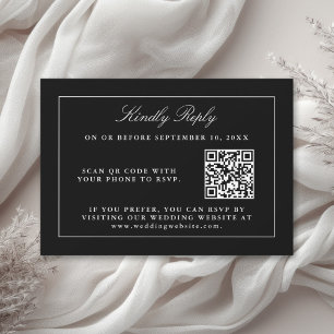 Classic Zwart Eenvoudig Elegant RSVP met QR-code Kaartje