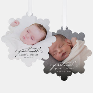 Classic Zwart Script Baby Eerste Noel Foto Ornament Kaart