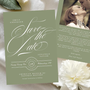 Classic Zwart Stropdas Sage Groene Kalligrafie Fot Save The Date