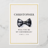 Classic Zwart-wit Bow Stropdas Groomsman Folie Uitnodiging (Voorkant)