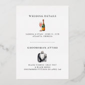 Classic Zwart-wit Bow Stropdas Groomsman Folie Uitnodiging (Achterkant)