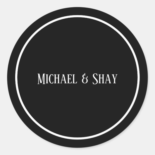 Classic Zwart & Wit Bruiloft Ronde Sticker (Voorkant)