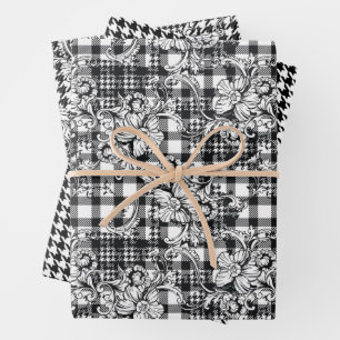 Classic Zwart-wit Ornamenten Houndstooth Inpakpapier Vel