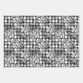 Classic Zwart-wit Ornamenten Houndstooth Inpakpapier Vel