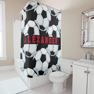 Classic zwart wit rood voetbal football thema naam douchegordijn