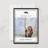 Classic Zwart & Wit Script Afstuderen Foto Bedankkaart (Voorkant)