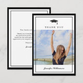 Classic Zwart & Wit Script Afstuderen Foto Bedankkaart (Voorkant / Achterkant)