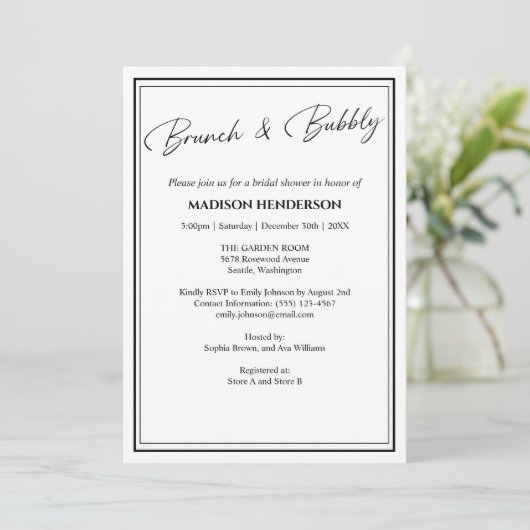 Classic Zwart-wit Vrijgezellenfeest Brunch Kaart (Staand voorkant)