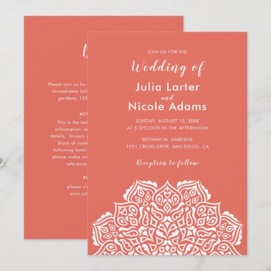 Classical Geometric Mandala Pattern Wedding Kaart (Voorkant / Achterkant)