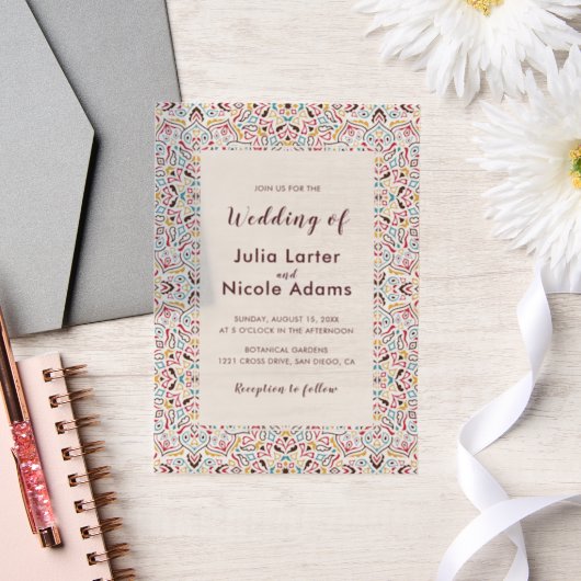 Classical Geometric Mandala Pattern Wedding Vellum Uitnodigingen (Huwelijk)