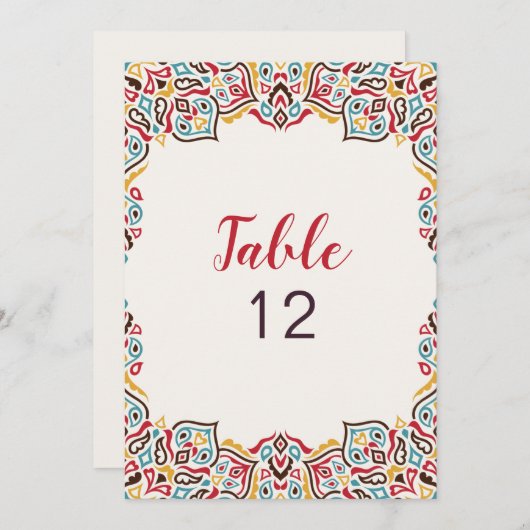 Classical Geometric Mandala Wedding Table Number Kaart (Voorkant / Achterkant)