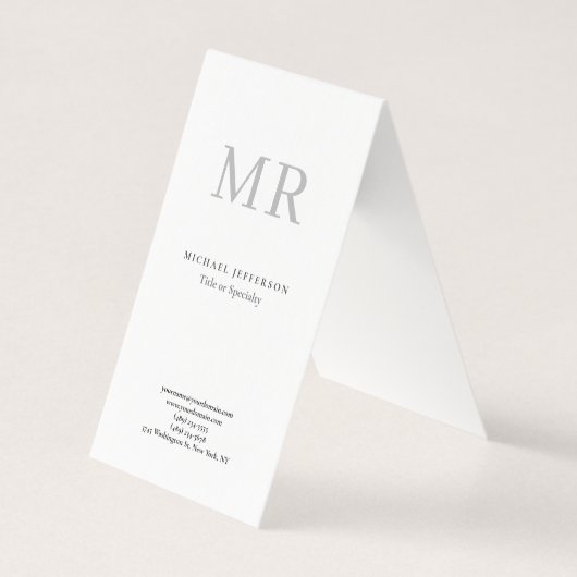 Classical Monogram Grey White Minimalist Plain Visitekaartjes (Voorkant)