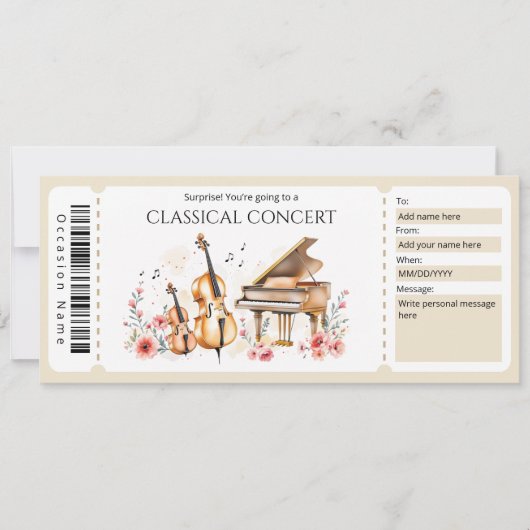 Classical Music Ticket Gift Certificate Kaart (Voorkant)