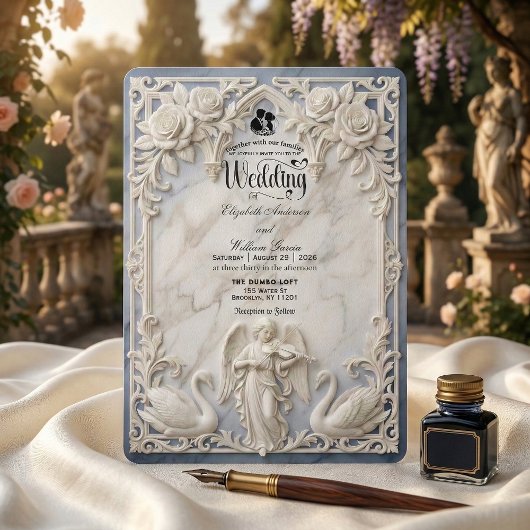 Classical Rococo Arch Angel & Swans Wedding  Kaart