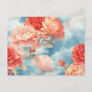 Classics - Angelic Pink & Red Roses in zachte wolk Briefkaart