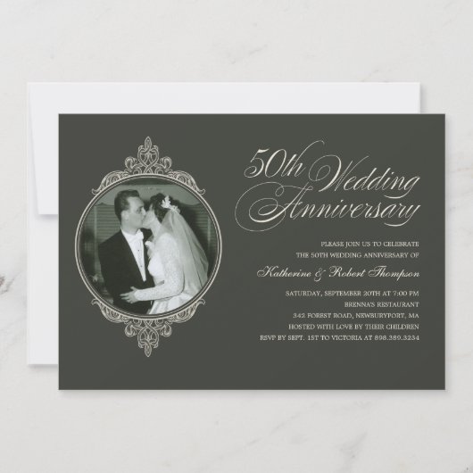 Classique 50e anniversaire Photo Invitations noire (Devant)