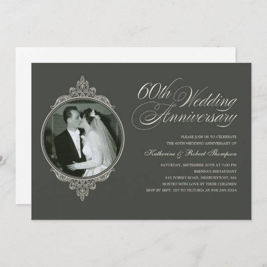 Classique 60e anniversaire Photo Invitations noire (Devant / Derrière)