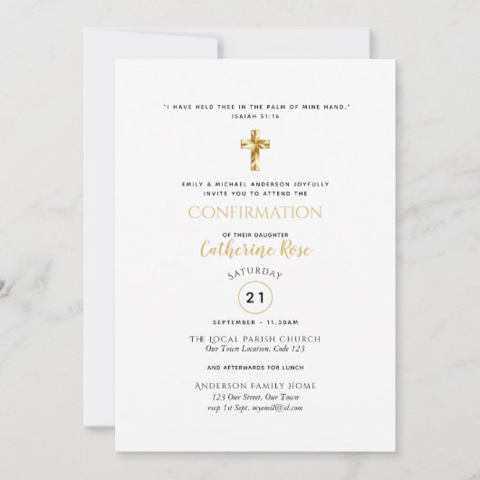 Classique Blanc Confirmation Invitation Or Élégant (Devant)