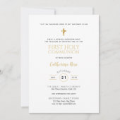Classique Blanc Sainte Communion Invitation Or Élé (Devant)
