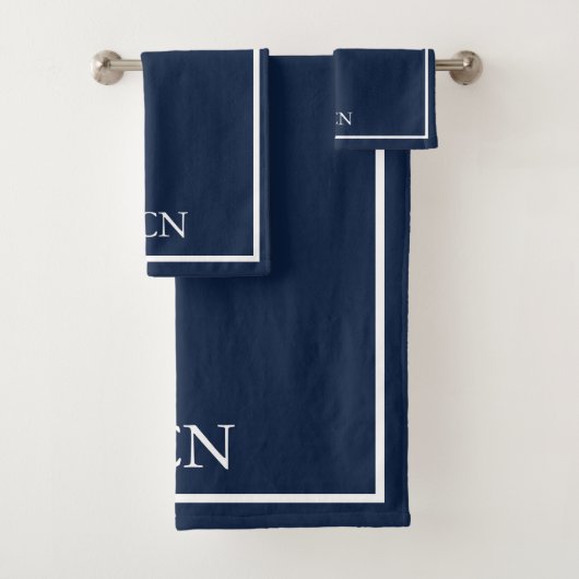 Classique bleu marine bordure blanche avec monogra (En situation)