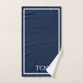 Classique bleu marine bordure blanche avec monogra (Serviette à main)