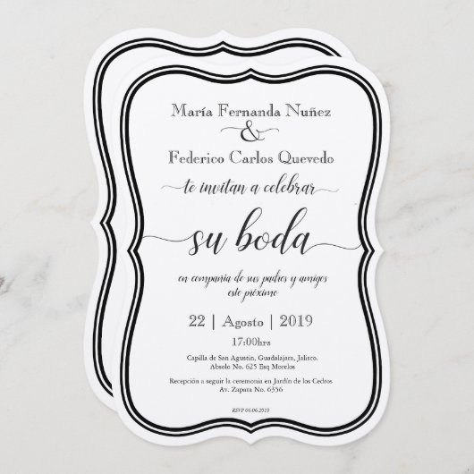 CLASSIQUE BODA Editable Espagnol faire-part de mar (Devant / Derrière)