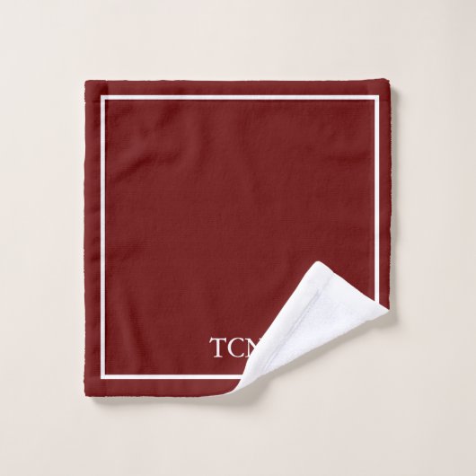 Classique bordeaux blanc monogrammé bordure (Gant de toilette)