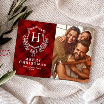 Classique Carte de Noël Photo Monogramme à Carreau