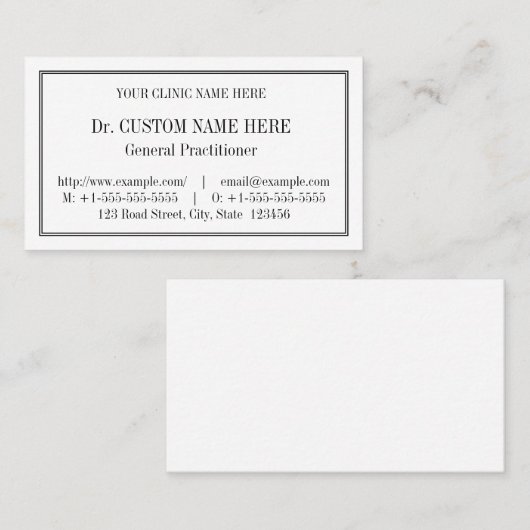 Classique, Carte de visite traditionnel (Devant / Derrière)