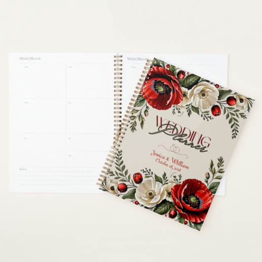 Classique Chic Burguandy Poppy Floral Ivory Mariag (Devant avec enveloppe)