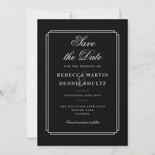 Classique Déco | Faire-part de sauvegarde noir et (Devant)