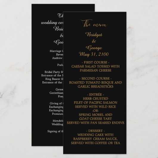 classique élégant menu et programme mariage (Devant / Derrière)